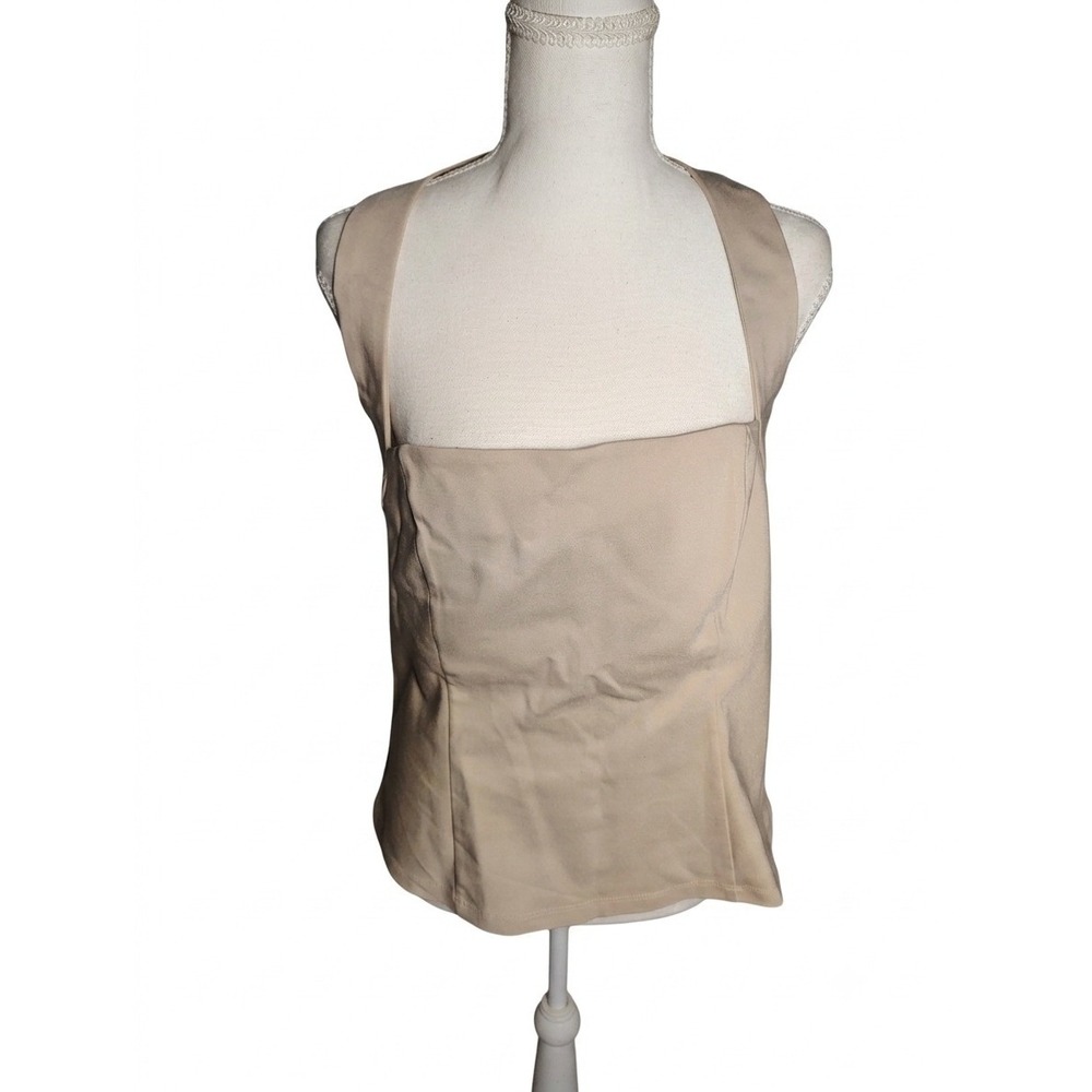 Francescas Beige Halter Top Square Neck Open Back Tan ARC0030 Womens Large NWT